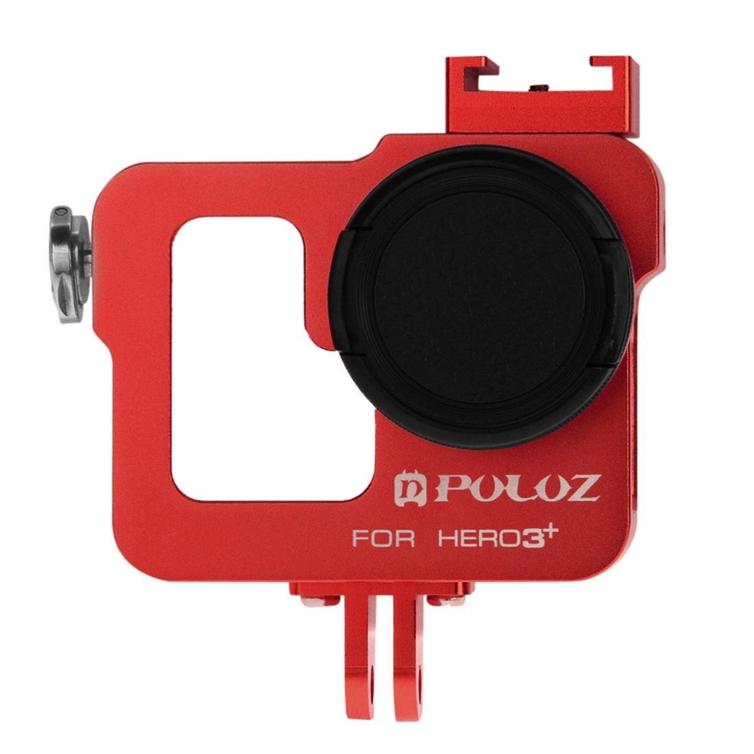 PULUZ Housing Shell CNC Aluminum Alloy Protective Cage with 37mm UV Lens Filter & Lens Cap for GoPro HERO3+ /3 (Red)