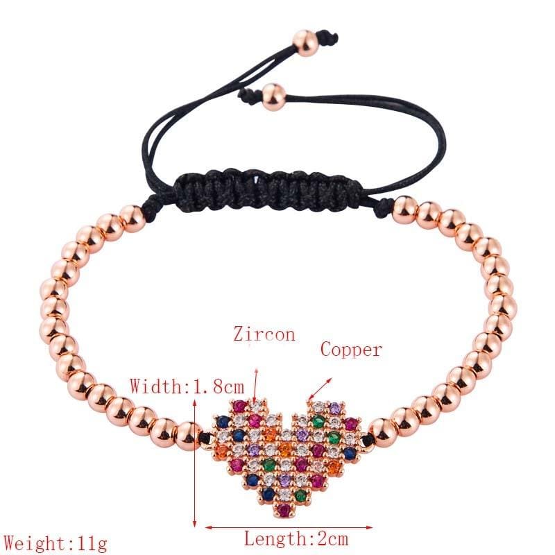 Simple And Fresh Ladies Bracelet Creative Color Copper Micro-inlaid Zircon Heart-shaped Bracelet
