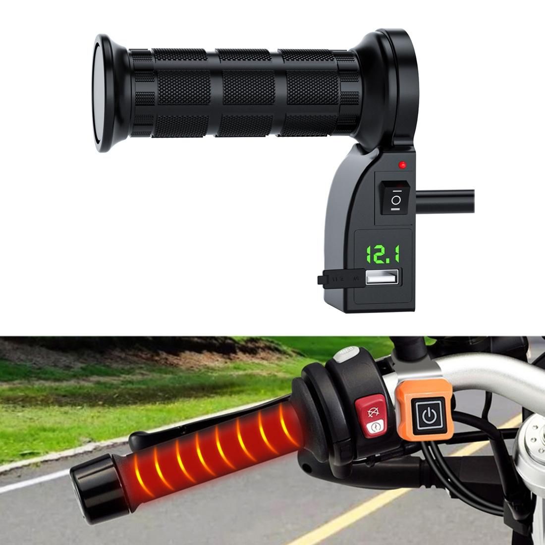 CS-503A3 Motorcycle Modified Electric Heating Hand Cover Heated Grip Handlebar with Digital Voltmeter (Green)