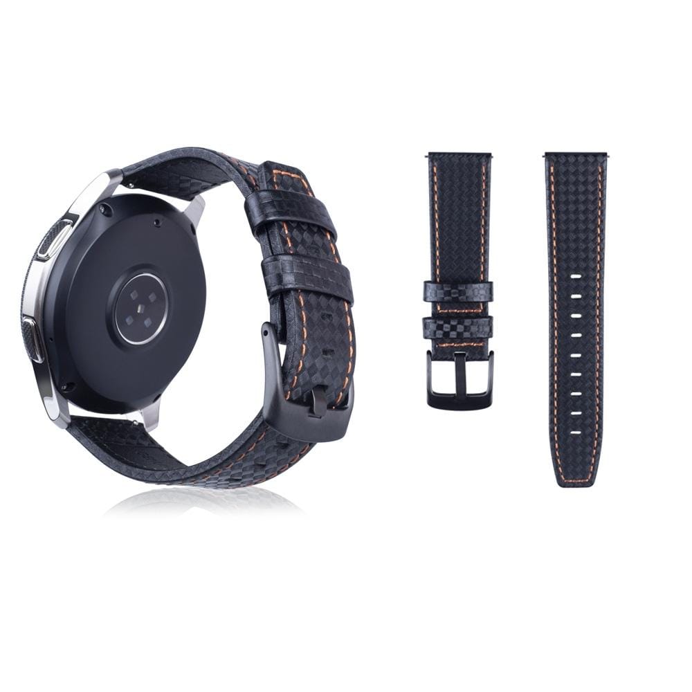 Carbon Fiber Texture Top-grain Leather Wrist Watch Band for Samsung Gear S3 22mm (Orange)