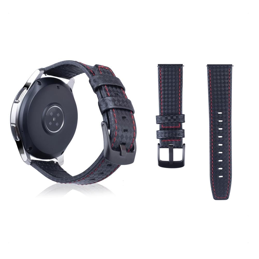 Carbon Fiber Texture Top-grain Leather Wrist Watch Band for Samsung Gear S3 22mm (Red)