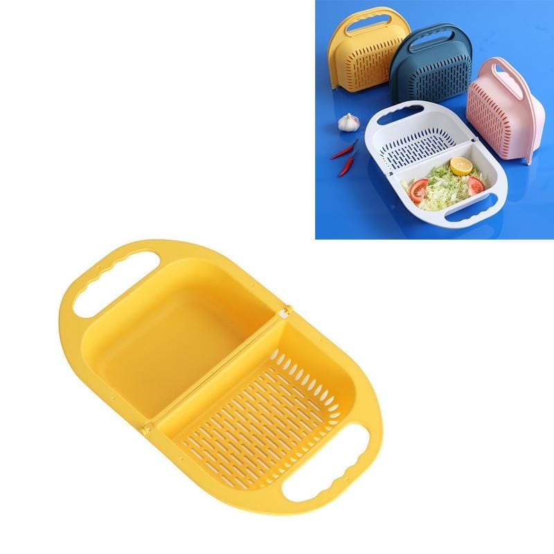 Kitchen Household Creative Folding Fruit Basket Plastic Vegetable Draining Basket (Yellow)