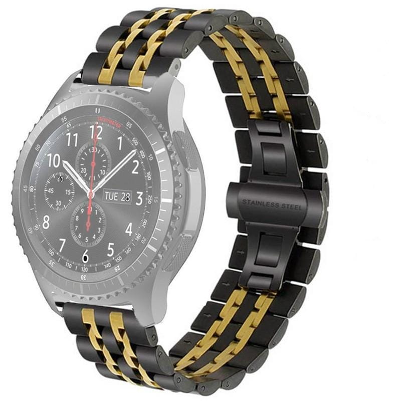 22mm For Huawei Watch GT2e GT2 46mm Seven Stainless Steel Straps (Black Gold)