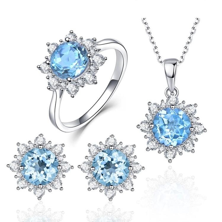 3 PCS/Set Snow Shape Gemstone Jewelry Set For Women, Ring Size:9 (Purple)