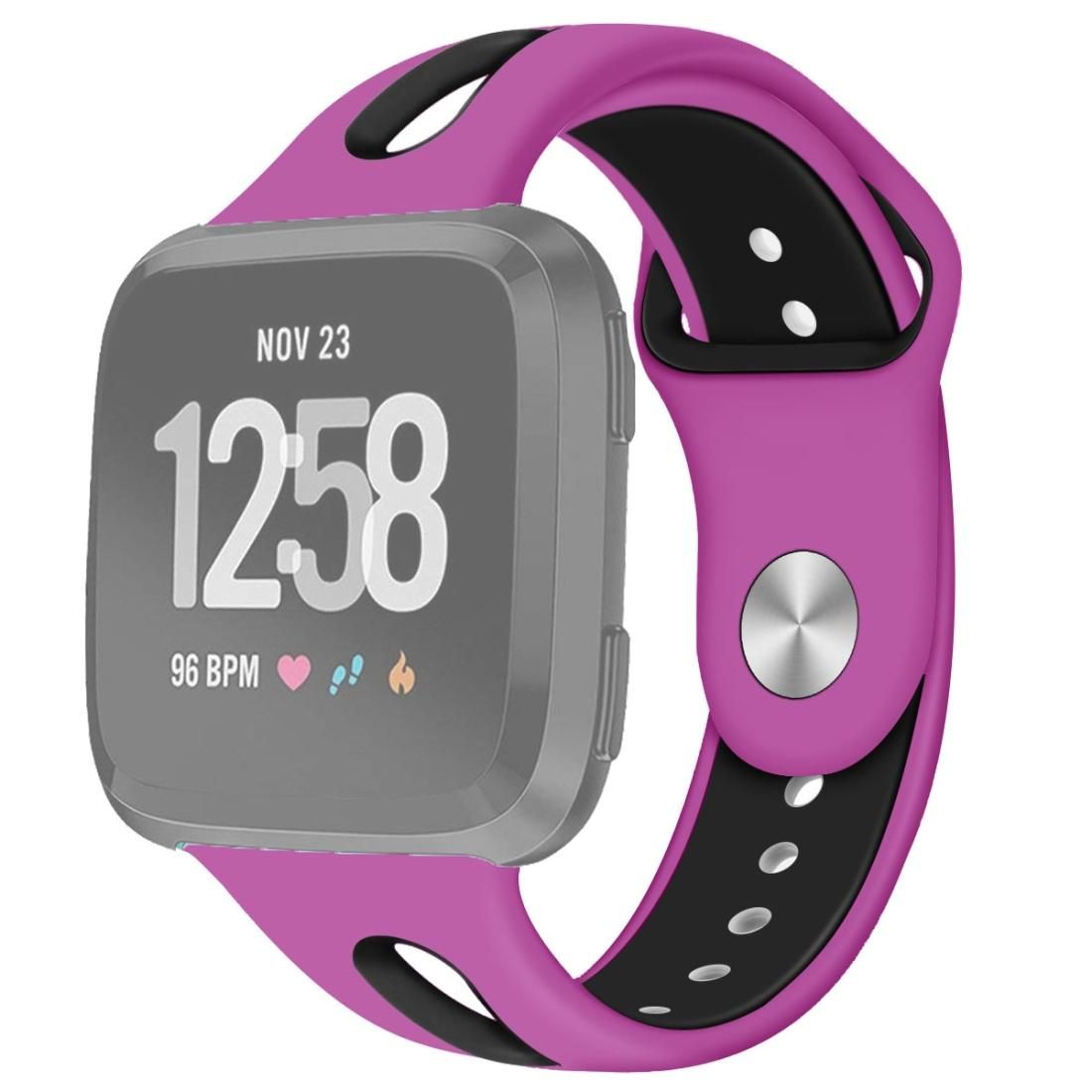 For Fitbit Versa 2 / Fitbit Versa / Fitbit Versa Lite Two Colors Silicone Replacement Strap Watchband, Size:L (Purple Black)