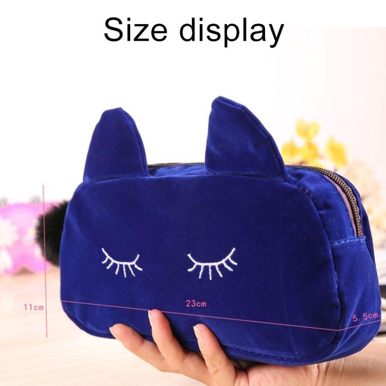 2 PCS Women Lady Cat Makeup Cosmetic Bag Cases Multi-function Purses Handbag (Blue)