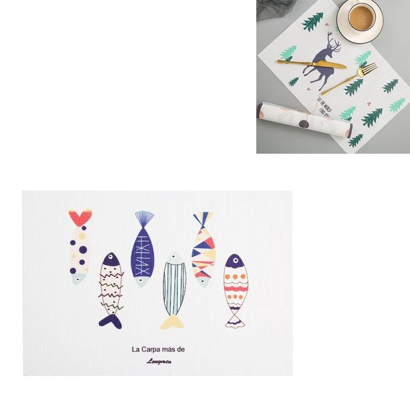 Simple Children Cute Cartoon Placemats Complementary Food Mats Waterproof and Oil Proof Insulation Coasters (Six Fish)