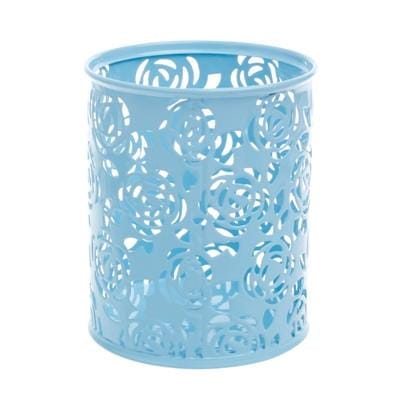 Hollow Flower Brush Storage Pen Pencil Pot Holder Container Desk Organizer (Blue)
