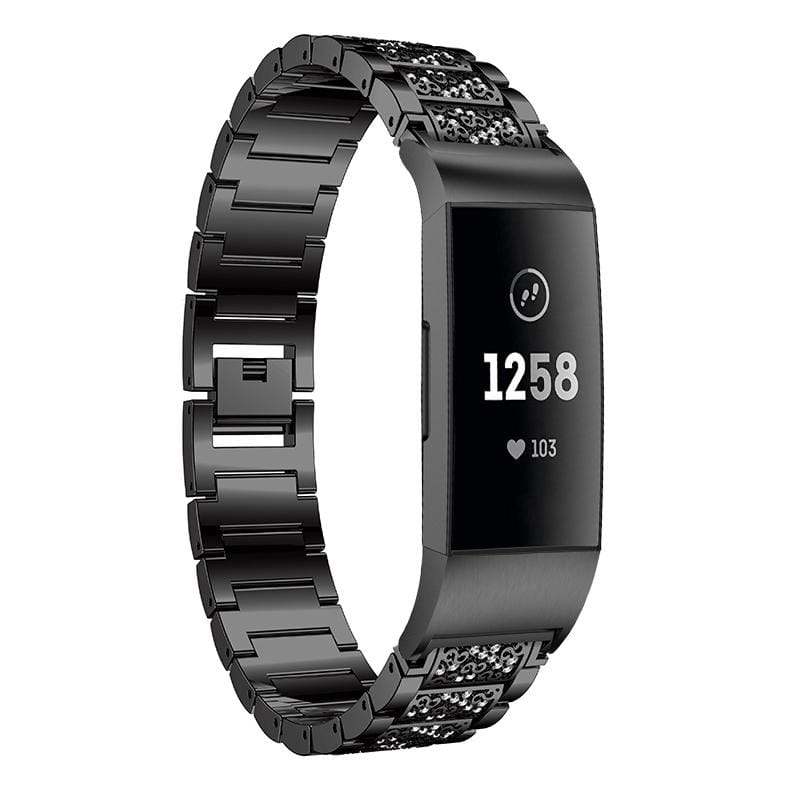 Diamond-studded Solid Stainless Steel Wrist Strap Watch Band for Fitbit Charge 3 (Gold)