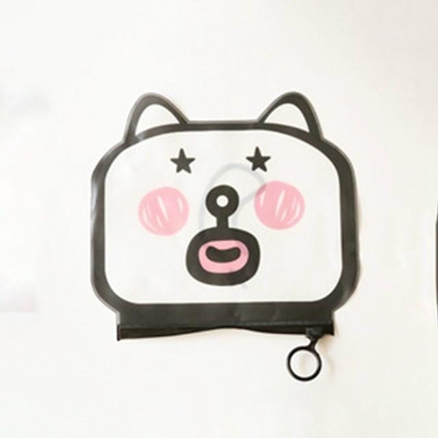 3 PCS Cartoon Cat Shape Stationery Storage Bag Creative Translucent Frosted Waterproof File Bag Zipper Bag (Star eye)