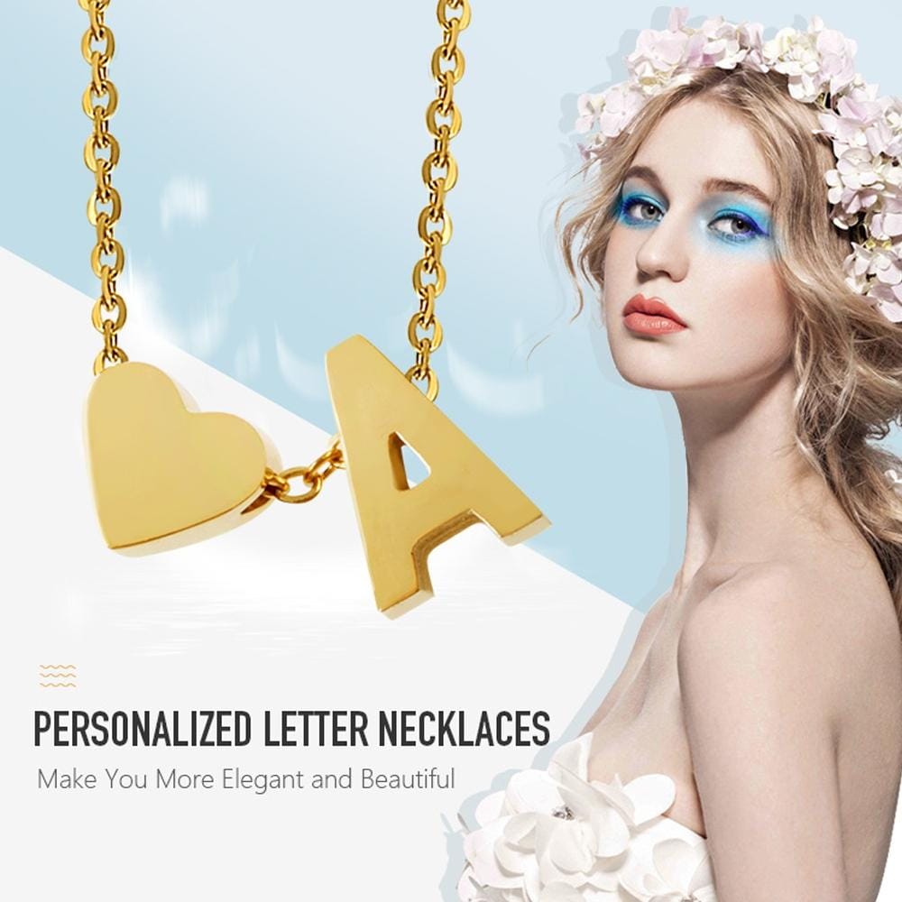 Fashion Tiny Dainty Heart Initial Necklace Personalized Letter Necklace Name Jewelry for women accessories girlfriend gift, Metal Color:G (Silver)