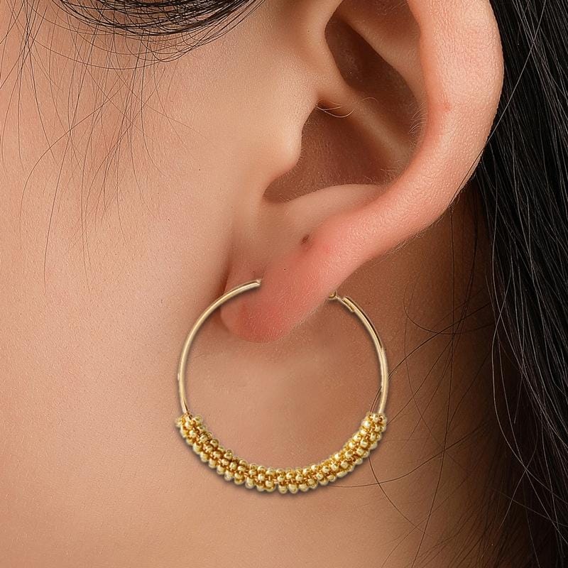 Women Hoop Earrings Ethnic Vintage Bead Boho Earrings Statement Jewelry (Gold)