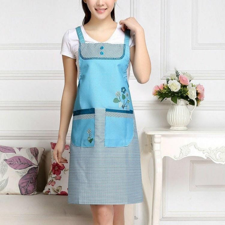 Home Adult Sleeveless Waterproof Grid Anti-oil Aprons with Double Pocket (Green)