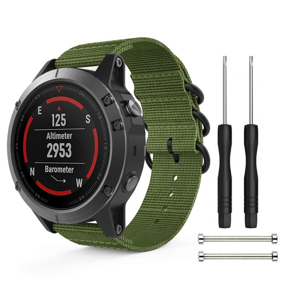 For Garmin Fenix 5 22mm Three-ring Nylon Watchband (Army Green)