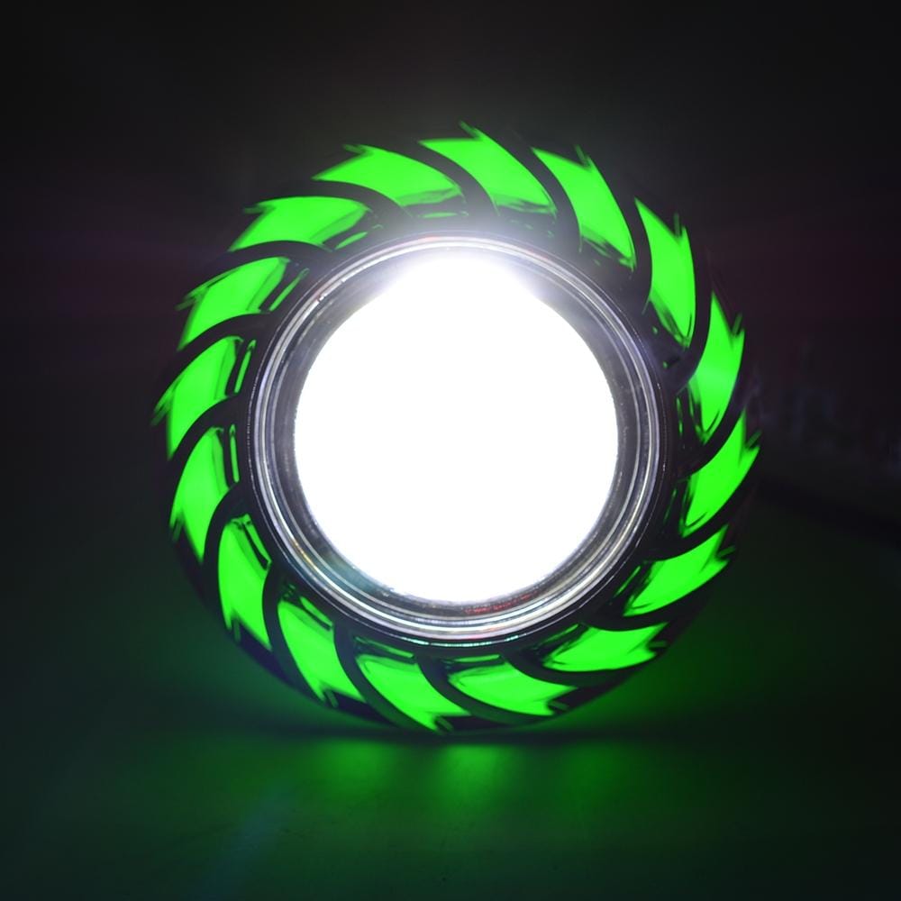 Motorcycle 30W DC 12V-85V LED Headlight with Whirlwind Angle Eyes Double Light Lens Built-in Devil Eye (Green Light)