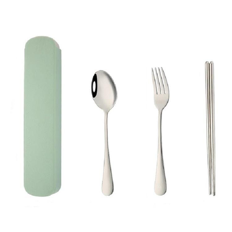 6 Boxes Stainless Steel Tableware Creative Portable Student Spoon Chopsticks Tableware Set, Style:3 PCS / Set (Green)