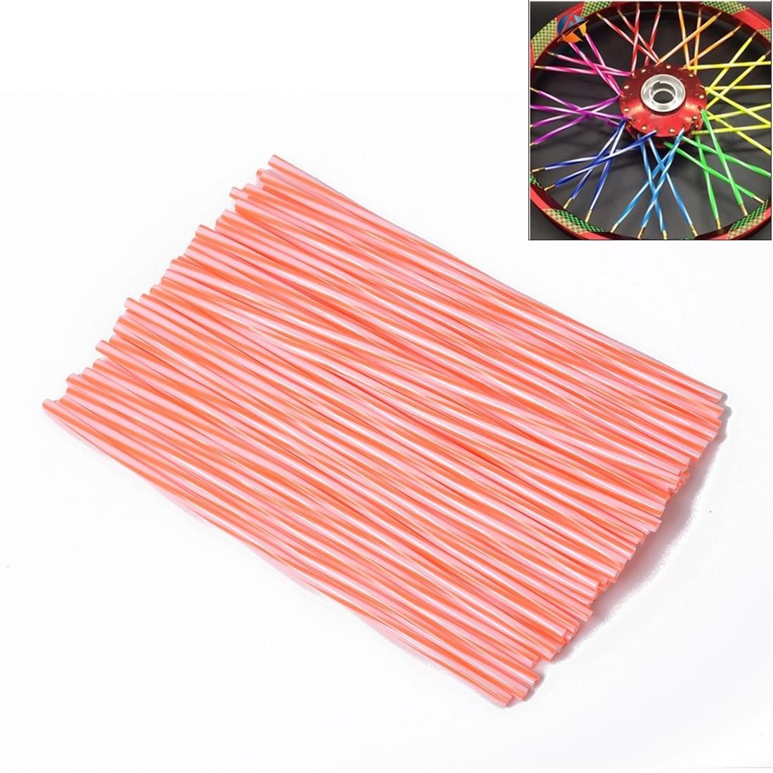 72 PCS Plastic Wheel Modified Spoke Wraps Skins Coat Trim Cover For Pipe Motorcycle Motocross Bike (Orange+White)