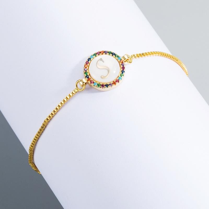 English Letter Bracelet Couple Girlfriends DIY Bracelet Men Women Micro Inlaid Zircon Rainbow Bracelet (S)