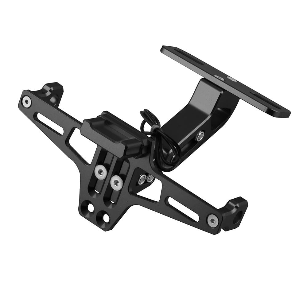 LPF013 Motorcycle Modification Accessories Universal Aircraft Shape Aluminum Alloy License Plate Bracket with LED Lights (Red)