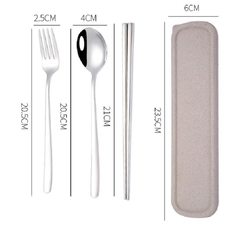 4 PCS / Set Portable Stainless Steel Tableware Creative Set Chopsticks Spoon Fork Gift, Color:Steel