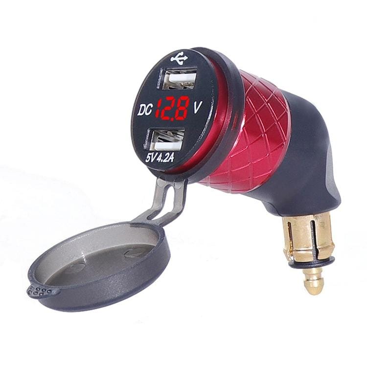 German EU Plug Special Motorcycle Elbow Charger Dual USB Voltmeter 4.2A Charger, Shell Color:Red (Green Light)