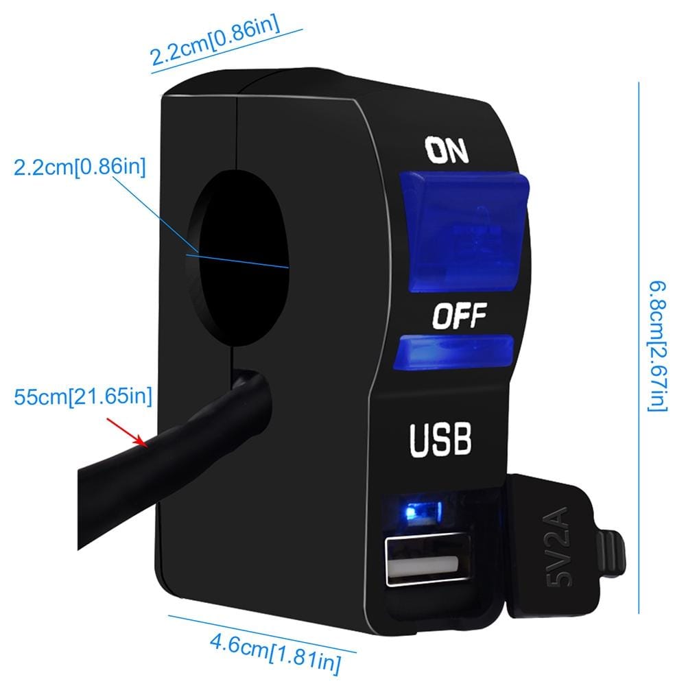 CS-838B 12V 2A Motorcycle Waterproof Mobile Phone USB Charger with Indicator Light Switch (White)