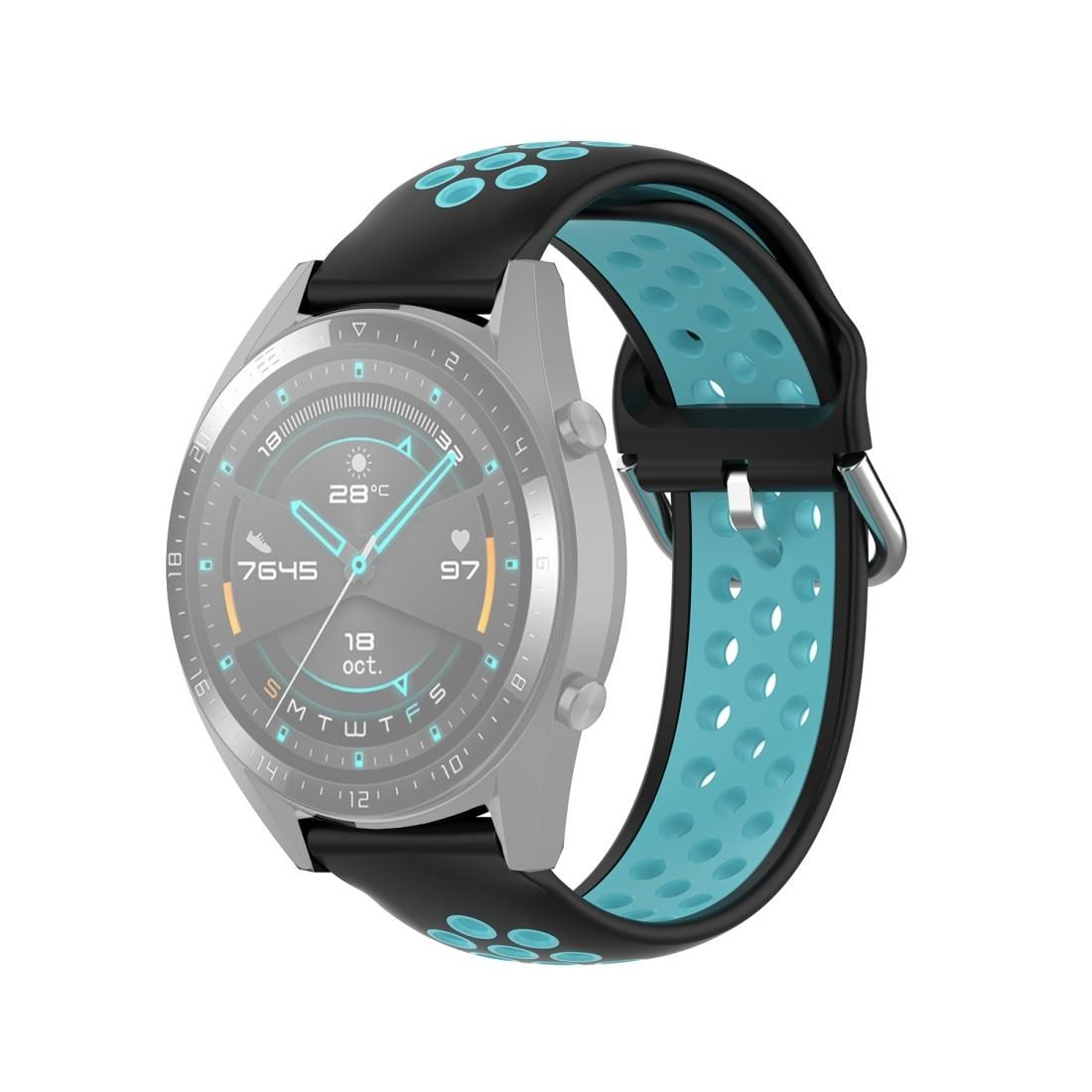 22mm Universal Sports Two Colors Silicone Replacement Strap Watchband (Black Teal)