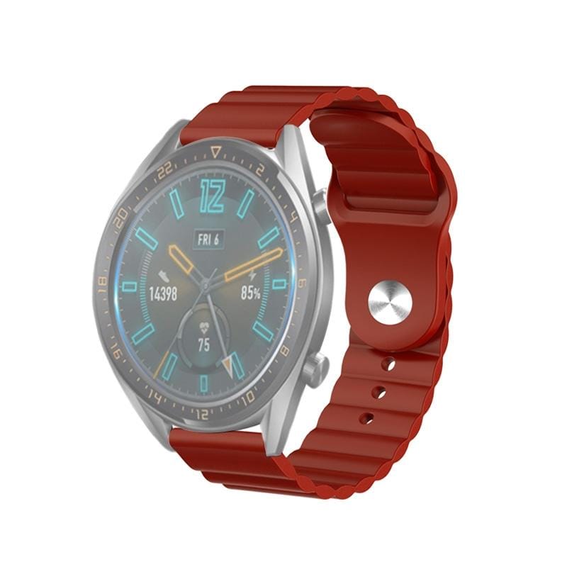 22mm For Huawei Watch GT2e / GT2 46mm Reverse Buckle Wave Silicone Strap (Wine Red)