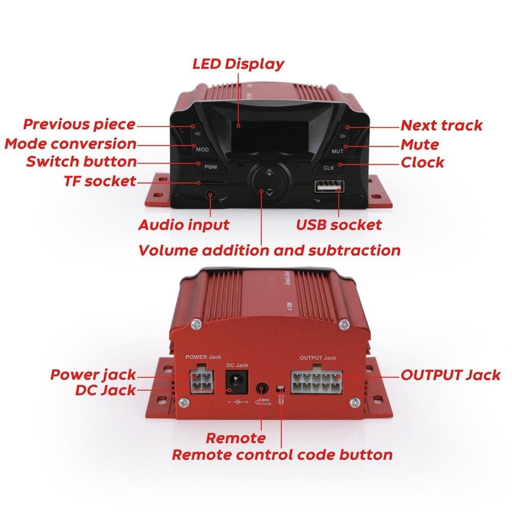 Speedpark Motorcycle Waterproof Audio MP3 USB Alarm FM Bluetooth Amplifier Anti-Theft Speaker
