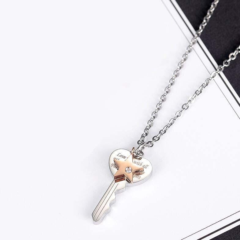 OPK 1688 Key Diamond Titanium Steel Necklace Couple Pendant Men Women Clavicle Chain, Style:Women Pendant + Chain