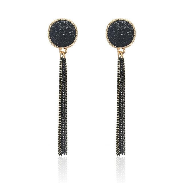 Fashion Black Rhinestone Long Drop Earrings For Women Jewelry (BLACK)