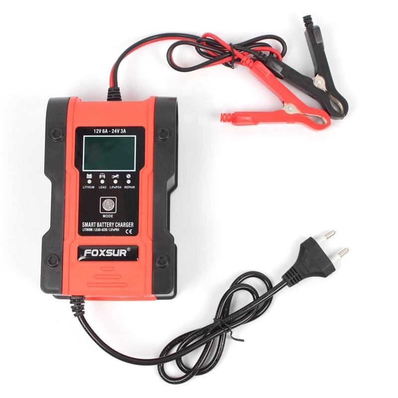 FOXSUR 12V-24V Car Motorcycle Repair Battery Charger AGM Charger Color:Red (EU Plug)