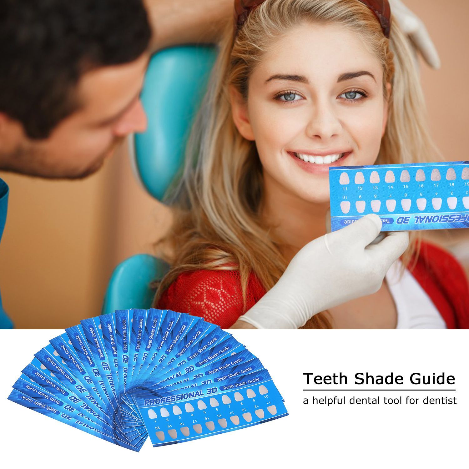 Teeth Shade Guide Paper 20 Colors Teeth Whitening Chart for - 10pcs