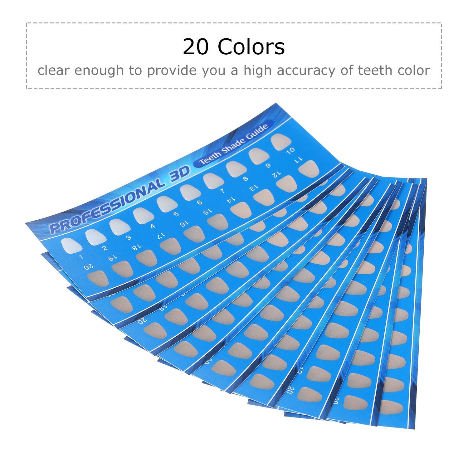 Teeth Shade Guide Paper 20 Colors Teeth Whitening Chart for - 10pcs