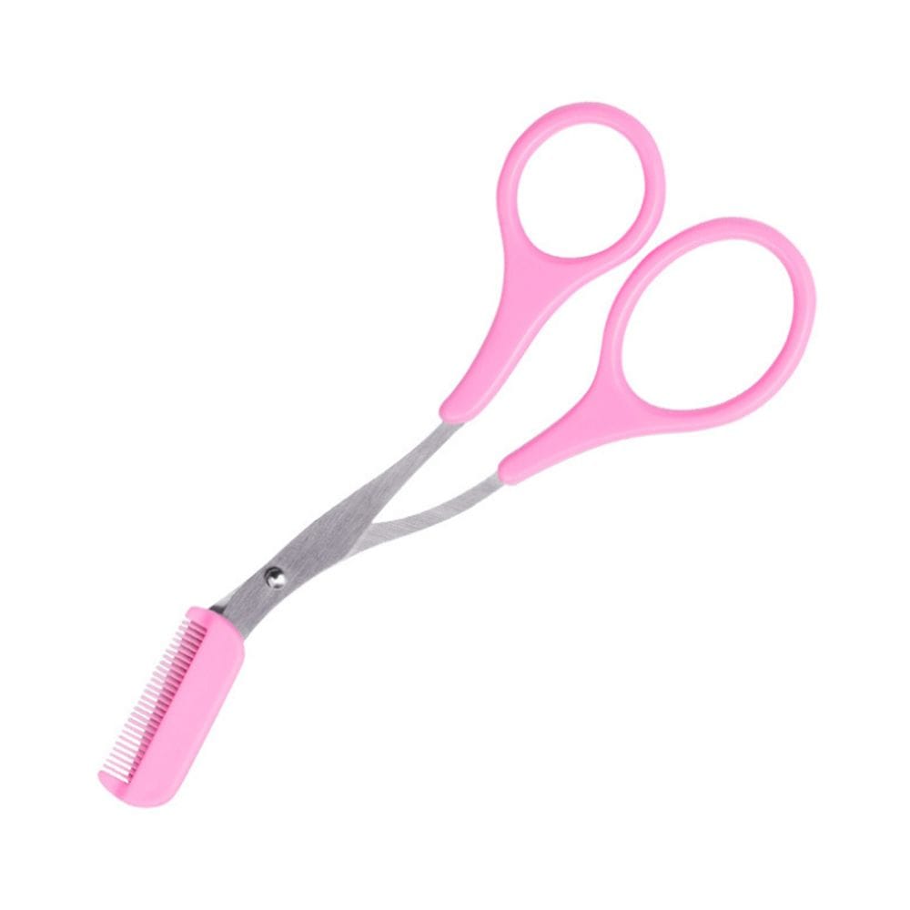 Professional Eyebrow Trimmer Scissors Combs Eyelash Shaper (Pink)