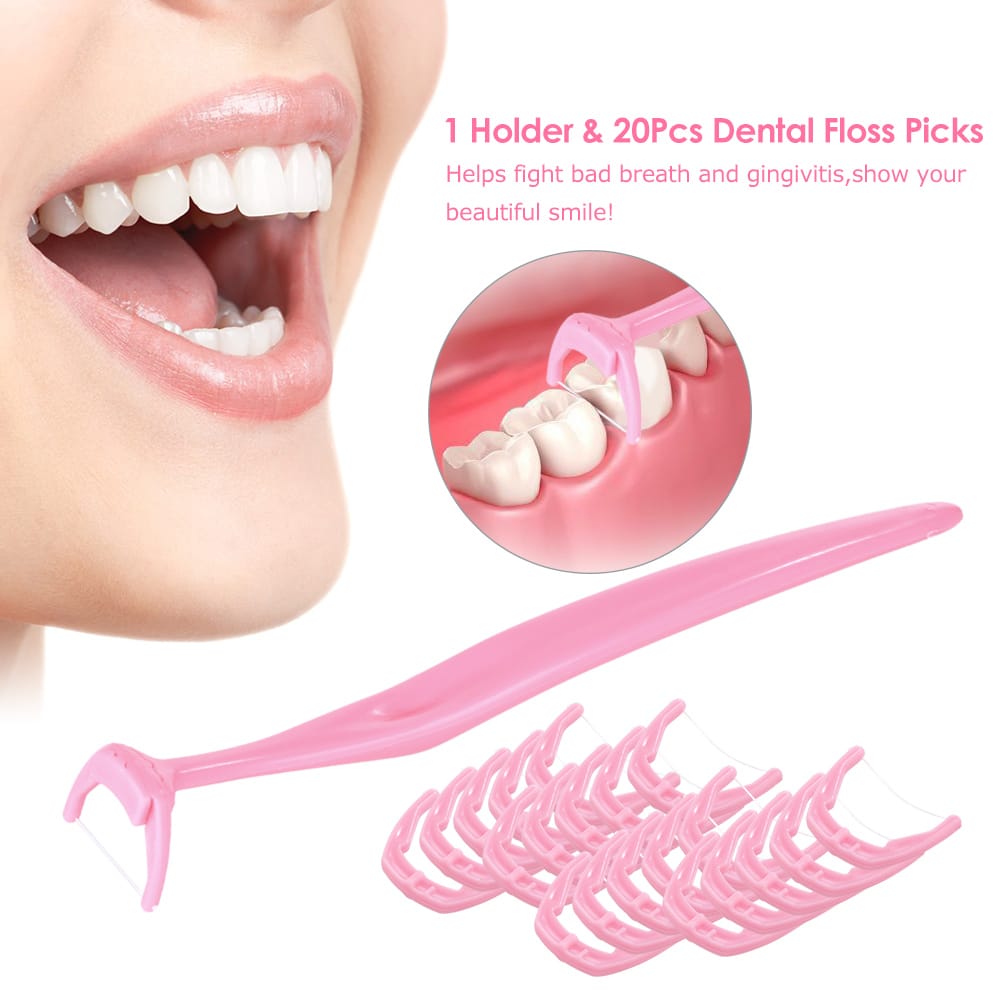 1 Holder & 20Pcs Dental Floss Picks Inter-dental Brush Teeth