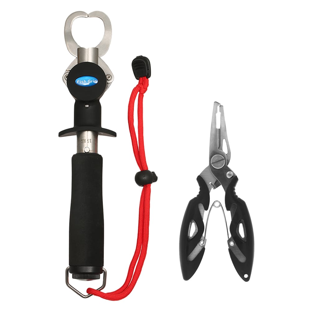 Fish Lip Gripper with Stainless Steel Fishing Plier Scissor - BL-031 & FG-1007 Black